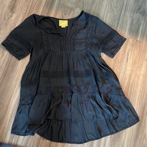 Anthropologie black tiered lace top